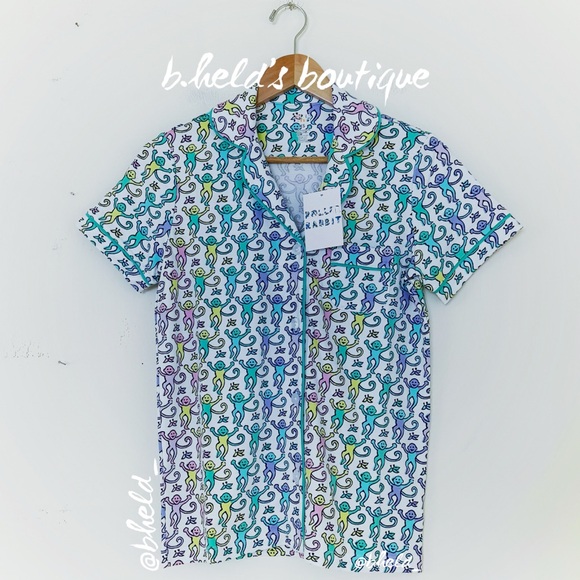 Roller Rabbit Disco Monkey Polo Pajamas in Mermaid Size X-Small XS Brand New NWT - Picture 3 of 14